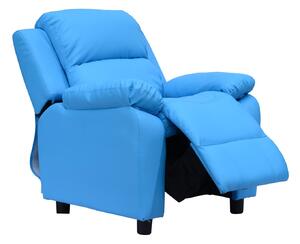 HOMCOM Kids Children Recliner Lounger Armchair Games Chair Sofa Seat PU Leather Look w/ Storage Space on Arms (Blue)