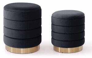Mia Twin Pack Velvet Storage Stool Seats, Set of 2 Blue, Grey, Yellow or Pink Chic Upholstered Round Storage Ottomans | Roseland Furniture