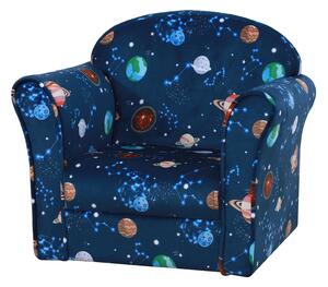 HOMCOM Children Kids Mini Sofa Armchair Made of Polyester Very Comfortable Blue Universe Planet Space and Safe Non-Slip Feet
