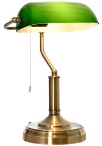 HOMCOM Banker's Table Lamp Desk Lamp with Antique Bronze Base, Green Glass Shade and Pull Rope Switch for Home Office, Living Room,Dining Room