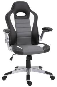 HOMCOM Racing Office Chair PU Leather Computer Desk Chair Gaming Style with Wheels, Flip-Up Armrest, Grey