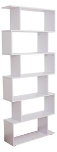 HOMCOM S Shape Wooden 6-tier Bookshelf Open Concept Bookcase Storage Display Unit for Home Office Living Room, White