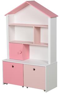 HOMCOM Kids Bookshelf Chest w/ Drawer with Wheels Baby Toy Wood Organizer Display Stand Storage Cabinet 80x34x130cm Pink