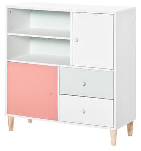 HOMCOM Kids Bookcase Multi-Shelf Modern Freestanding Cabinet of Drawer Book Magazine Organizer Study Bedroom 80 x 30 x 85cm Pink