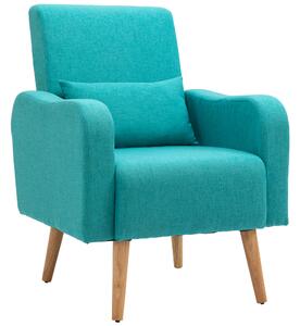 HOMCOM Accent Chair Linen-Touch Armchair Upholstered Leisure Lounge Sofa Club Chair with Pillow & Wood Legs - Teal