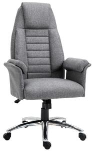 HOMCOM High Back Office Chair Home Computer Linen-Feel Fabric with Wheels, Double-Tier Armrest, Grey
