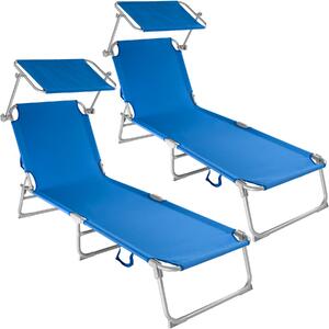 Tectake 400689 2 sun loungers with sun shade - blue