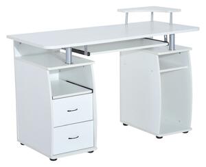 HOMCOM Wooden Office Computer PC Table Desk Desktop Home Furniture Workstation w/ Drawers Shelves Keyboard Shelf (White)