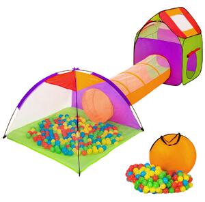 401027 large play tent with tunnel + 200 balls for kids - colourful
