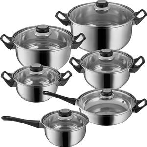 Tectake 401247 pots and pans set with glass lid, stainless steel - silver