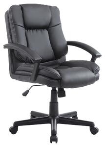 HOMCOM Executive Swivel Office Chair, Mid-Back Faux Leather Desk Chair with Double-Tier Padding, Arms, and Wheels, Black