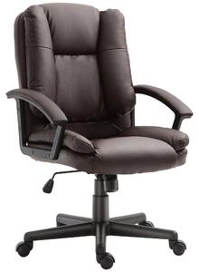 HOMCOM Swivel Executive Mid Back Office Chair, Faux Leather Desk Chair with Double-Tier Padding, Arms, Wheels, Brown