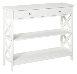 HOMCOM Console Table Side Desk w/ Shelves Drawers Open Top X Support Frame Living Room Hallway Home Office Furniture White