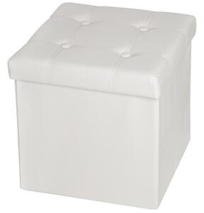 Tectake 401473 foldable ottoman made of synthetic leather with storage space - white