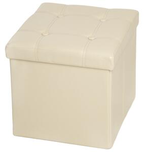Tectake 401474 foldable ottoman made of synthetic leather with storage space - beige