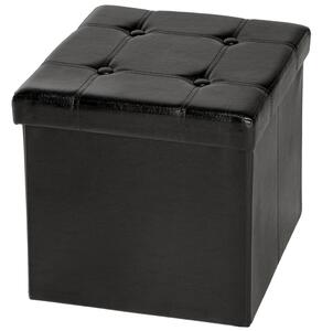 Tectake 401472 foldable ottoman made of synthetic leather with storage space - black