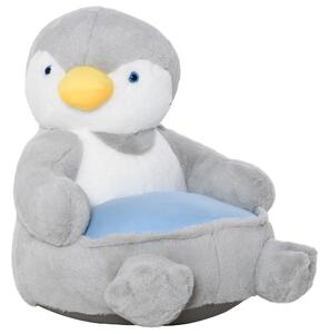 HOMCOM Kids Sofa Chair Children Plush Armchair Stuffed Cute Penguin Toy Support Seat Learning Baby Nest Sleeping Cushion Bed 59 x 50 x 59cm Grey