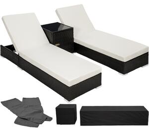 401500 2 sunloungers + table with protective cover rattan aluminium - black