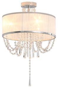 HOMCOM Elegant Metal Ceiling Light Chandelier with Pleated Fabric Lampshade, Decorative Crystal Pendants, for Living Room, Dining Room, Bedroom, White