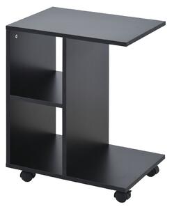 HOMCOM C-Shape End Table Unique Storage Unit w/ 2 Shelves 4 Wheels Freestanding Home Office Furniture Cabinet Square Studio Black