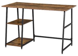 HOMCOM Office Desk Working Station Home Office Table with 2 Shelves Computer Gaming Desk Steel Frame Black and Rustic Brown