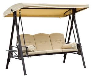 Outsunny Steel Swing Chair Hammock Garden 3 Seater Canopy Cushion Shelter Outdoor Bench Beige
