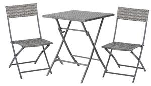 Outsunny PE Rattan Garden Furniture 2 Seater Patio Bistro Set Folding for 2 Outdoor Table and Chair Set (Grey)