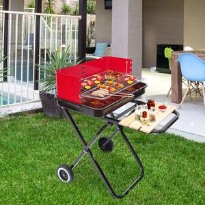 Outsunny Charcoal Grill Foldable Charcoal BBQ W/ Wheels-Red & Black