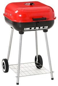 Outsunny Charcoal Grill Trolley Charcoal BBQ Garden Outdoor Barbecue Cooking Grill High Temperature Powder Wheel 45x47.5x70cm