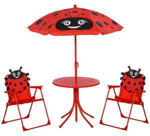 Outsunny Kids Folding Picnic Table and Chairs Set Ladybug Pattern Outdoor w/ Parasol