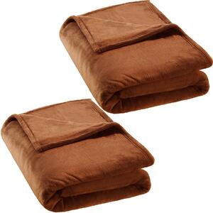 401734 2 blankets polyester 220x240cm - brown