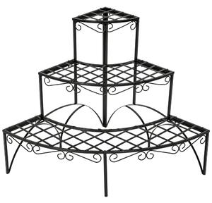 401712 corner plant stand with 3 levels - black