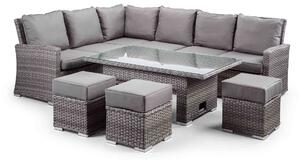 Madrid Grey Rattan Corner Sofa Dining Set with Adjustable Coffee Table, 8 Seater Al Fresco Outdoor Patio Garden Furniture Set | Roseland Furniture UK