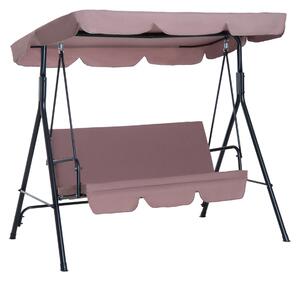 Outsunny 3 Seater Canopy Swing Chair Garden Rocking Bench Heavy Duty Patio Metal Seat w/ Top Roof - Brown