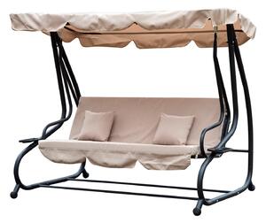 Outsunny 3 Seater Garden Swing Seat Bed Swing Chair 2-in-1 Hammock Bed Patio Garden Chair with Adjustable Canopy and Cushions, Light Brown