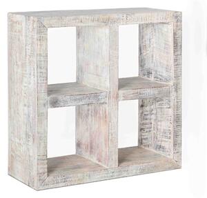 Eastern Vintage Square Bookcase, Open Shelving Unit | Stylish Shabby Chic White Washed Asian / Indian Inspired Display Cabinet | Roseland Furniture