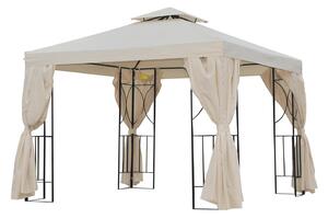 Outsunny 3 x 3 m Garden Metal Gazebo Marquee Patio Wedding Party Tent Canopy Shelter with Pavilion Sidewalls (Beige)