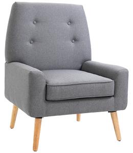 HOMCOM Nordic Single Cushion Padded Chair Wooden Armchair Button Tufted Seat Sponge Scandinavian Living Room Bedroom