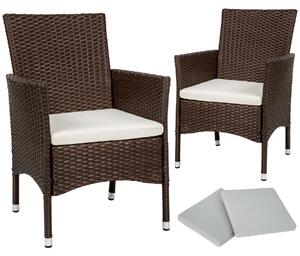 404550 2 garden chairs rattan + 4 seat covers model 1 - brown/beige