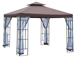 Outsunny 3 x 3(m) Patio Gazebo Canopy Garden Pavilion Tent Shelter with 2 Tier Roof and Mosquito Netting, Steel Frame, Coffee