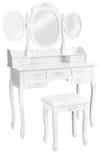 Tectake 402074 dressing table with 7 drawers, mirror and stool in an antique look - white