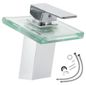 402128 faucet glass rectangular waterfall tap with led lighting - grey