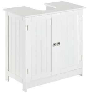 HOMCOM Bathroom Under Sink Cabinet, 2-Tier Storage Vanity Unit, Space-Saving Wooden Furniture, Classic White