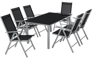 Tectake 402167 garden table and chairs furniture set 6+1 - light grey