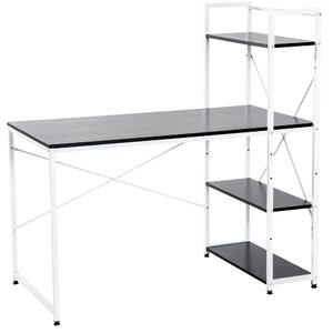 HOMCOM Computer Desk PC Table Study Workstation Home Office with 4-tier Bookshelf Storage Metal Frame Wooden Top (Black & White)