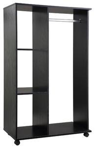 HOMCOM Open Wardrobe with Hanging Rail and Storage Shelves w/Wheels Bedroom- Black