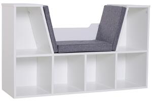 HOMCOM Bookcase Shelf Storage Seat with Cushion Sideboard Kids Children Reading Bedroom Living Room Organizer White