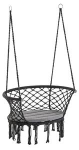 Outsunny Hanging Hammock Chair Cotton Rope Porch Swing with Metal Frame and Cushion, Large Macrame Seat for Patio, Bedroom, Living Room, Dark Grey