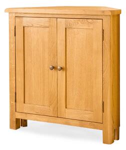 Lanner Waxed Oak Corner Cupboard, Internal Shelf, Solid Wood | Rustic