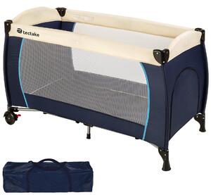 Tectake 402416 travel cot for children 126x65x80cm with carry bag - blue